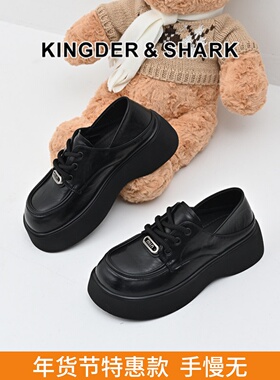 KDS经典鲨女鞋2025年春季新百搭黑色圆头平底系带舒适单鞋小皮鞋