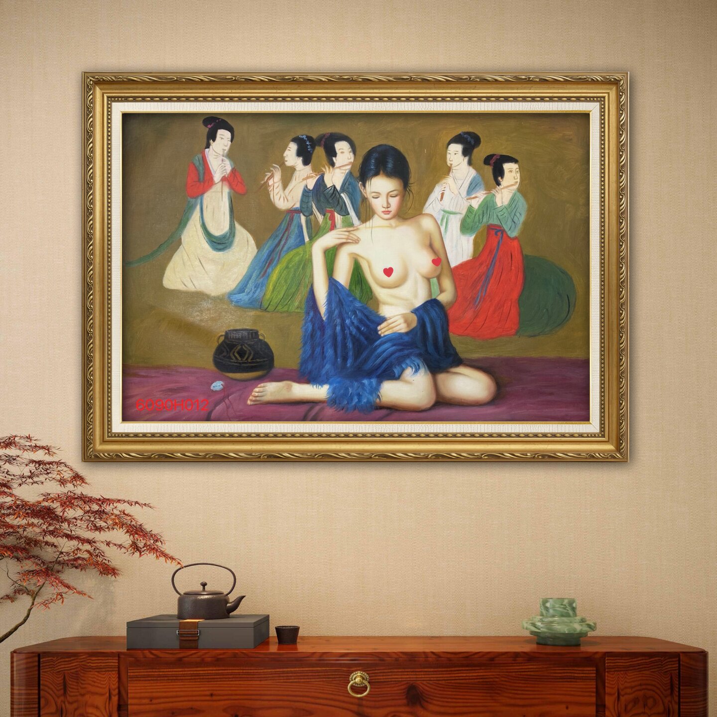 新中式敦煌飞天琵琶仕女手绘油画玄关装饰画古典人物客厅书房挂画