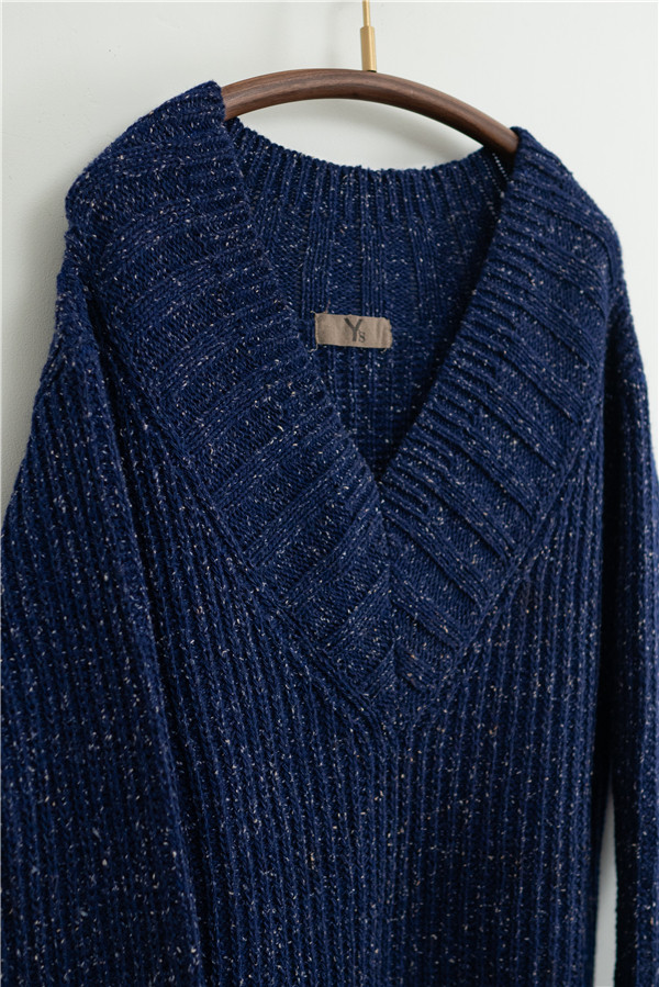 80s ys yohji yamamoto 蓝色雪花点 元宝针 大v领 溜肩毛衣