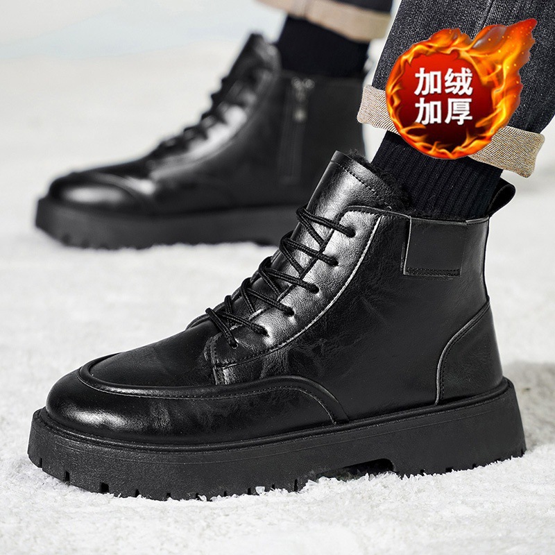 冬季加绒高帮马丁靴男鞋潮流百搭厚底加厚保暖棉鞋短靴工装鞋皮鞋