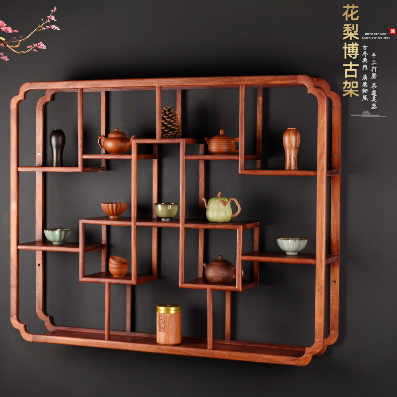 胡桃木茶壶架挂墙多宝阁茶杯摆件