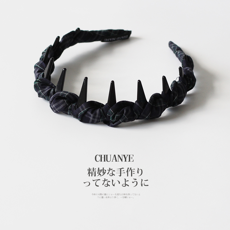 川野法式墨绿条纹头箍