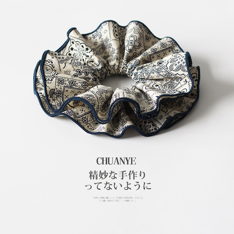 川野法式复古印花四层大肠圈新款轻奢百搭扎高丸子头皮筋头饰发饰