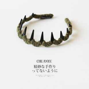 川野法式复古咖绿缠绕带齿发箍女新款时尚高级感压发头箍头饰发饰