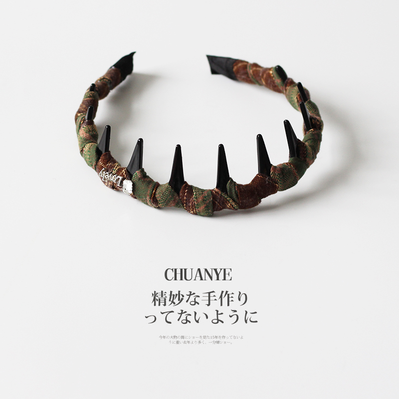 川野法式咖绿缠绕带齿头箍