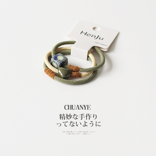 川野日韩方形圆珠螺纹小皮筋新款 甜美小清新发绳扎头女不伤发头饰