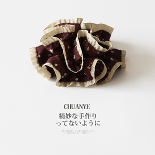 川野法式黑咖色碎花大肠发圈女新款时尚百搭扎马尾的皮筋头饰发饰