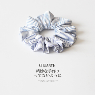 川野法式秋冬蓝色条纹大肠发圈女新款简约小清新扎马尾的皮筋发饰