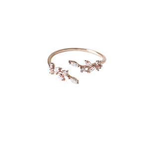 川野时尚创意树叶水钻开口可调节指环手饰网红气质个性女戒指尾戒