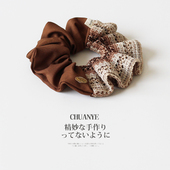 时尚 川野法式 复古针织拼接大肠发圈女新款 高级感扎丸子头皮筋发饰