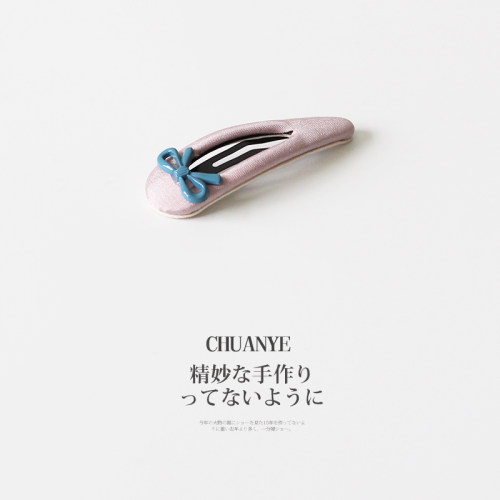 川野韩系淡粉布艺蓝蝴蝶结BB发夹