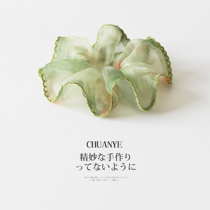 川野薄荷绿网纱荷叶边大肠发圈清图片