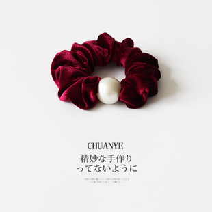 川野法式秋冬植绒褶皱小肠发圈新款轻奢优雅扎马尾的皮筋头饰发饰