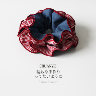 川野法式双层格纹大肠发圈女新款时尚简约高弹力马尾发绳头饰发饰