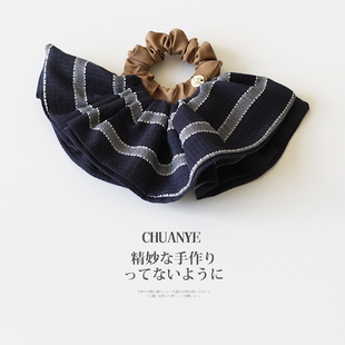 简约高弹力马尾发绳头饰发饰 时尚 川野法式 条纹扇形大肠发圈女新款