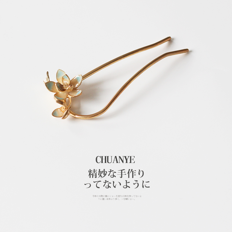 川野花朵U型发簪新中式簪子
