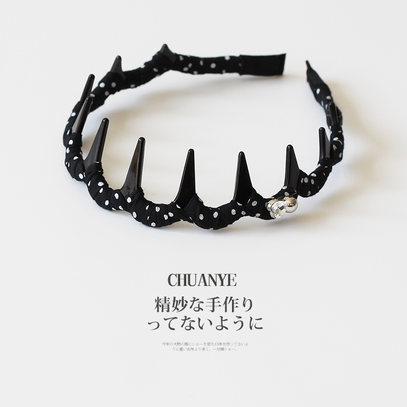 川野法式黑色波点缠绕发箍