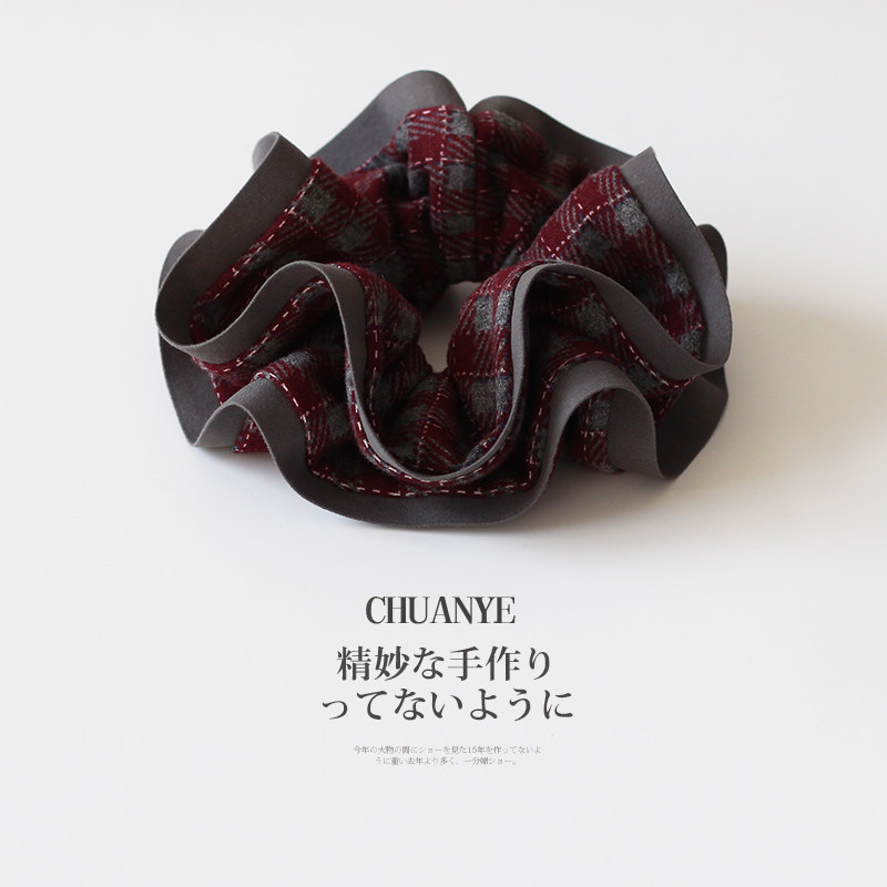 川野法式酒红色格纹双层大肠发圈女新款时尚气质发绳高弹力不伤发,饰品/流行首饰/时尚饰品新,发饰,淘宝优惠券,粉丝福利购,淘宝优惠卷