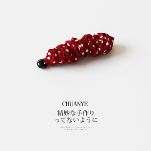 川野法式红色波点格纹褶皱香蕉夹女新款时尚小众后脑勺竖夹发量少