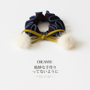 川野法式小毛球蝴蝶结小肠发圈新款时尚轻奢扎马尾的发绳头饰发饰