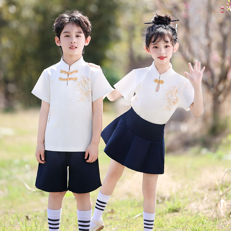 幼儿园园服小学生新中式班服儿童国风朗诵合唱服校服毕业演出服装