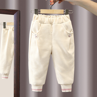 3儿童夹棉冬裤 女童雪尼尔厚棉裤 6岁宝宝三层加绒加厚保暖裤 冬装