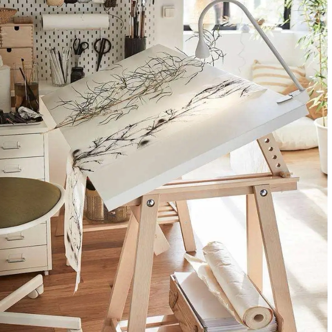 IKEA宜家米特巴克带搁板支架桦木北欧实木桌腿可倾斜绘图桌腿代购