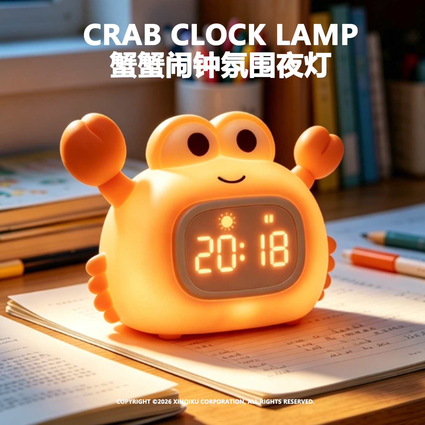 举牌蟹蟹趣味贪睡闹钟氛围夜灯