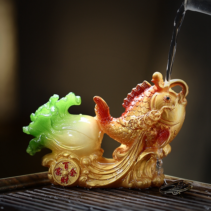 变色茶宠摆件百财富余