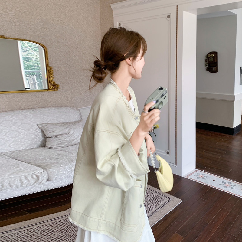 卡绿色韩版做旧毛边多口袋外套女2025年春季新款设计款小个子夹克,女装短外套,浙宝179