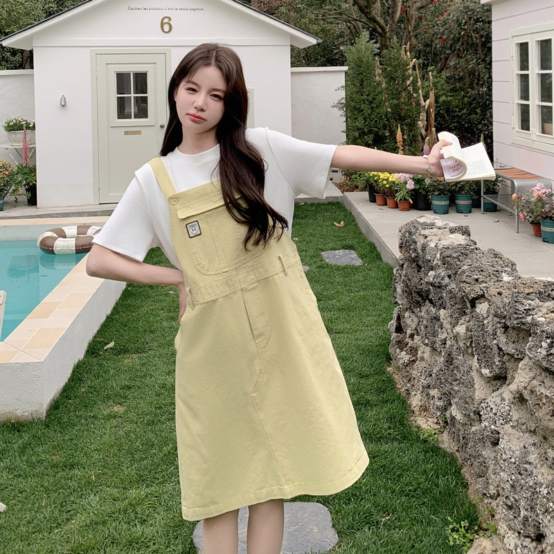 黄色流行休闲背带裙套装2025新款女春夏小个子甜美洋气减龄连衣裙,女装套装/套裙,浙宝179