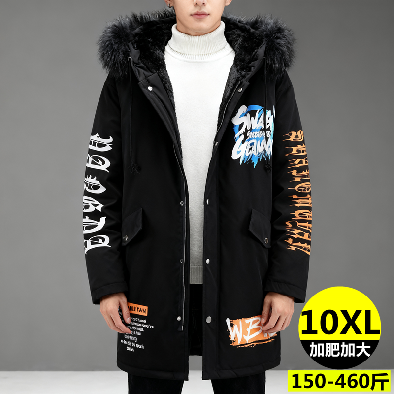 特大码派克服加肥加大中长款棉服加绒加厚潮胖子300斤保暖厚外套