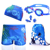 儿童泳裤 学游泳 帽大童小孩平角裤 泳帽泳镜套装 男童宝宝卡通游泳裤