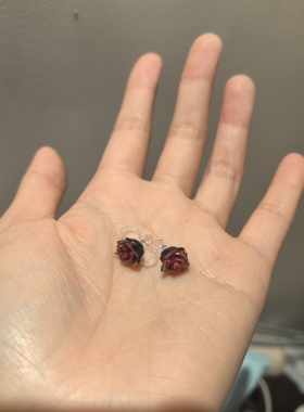 手作diy新款红色细闪玫瑰花耳夹女无耳洞甜美仙气耳饰无洞耳夹