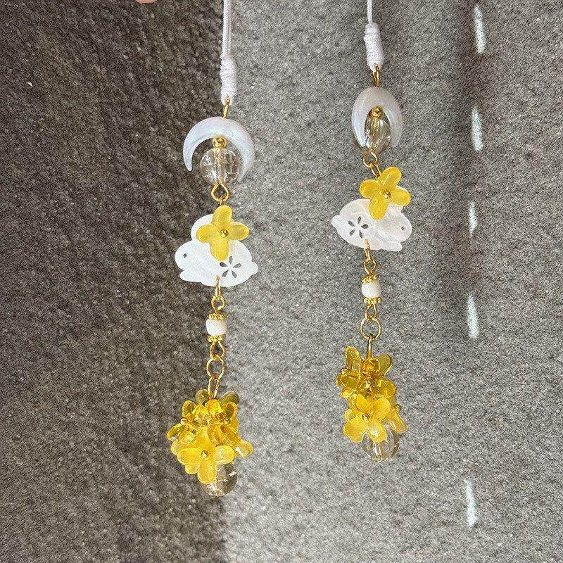 月亮玉桂兔琉璃桂花流苏吊坠精致小巧手机挂件挂绳包包挂饰礼物