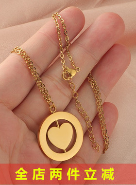 女生时尚爱心旋转项链外圆环内心左右翻转吊坠可延长锁骨链服饰品