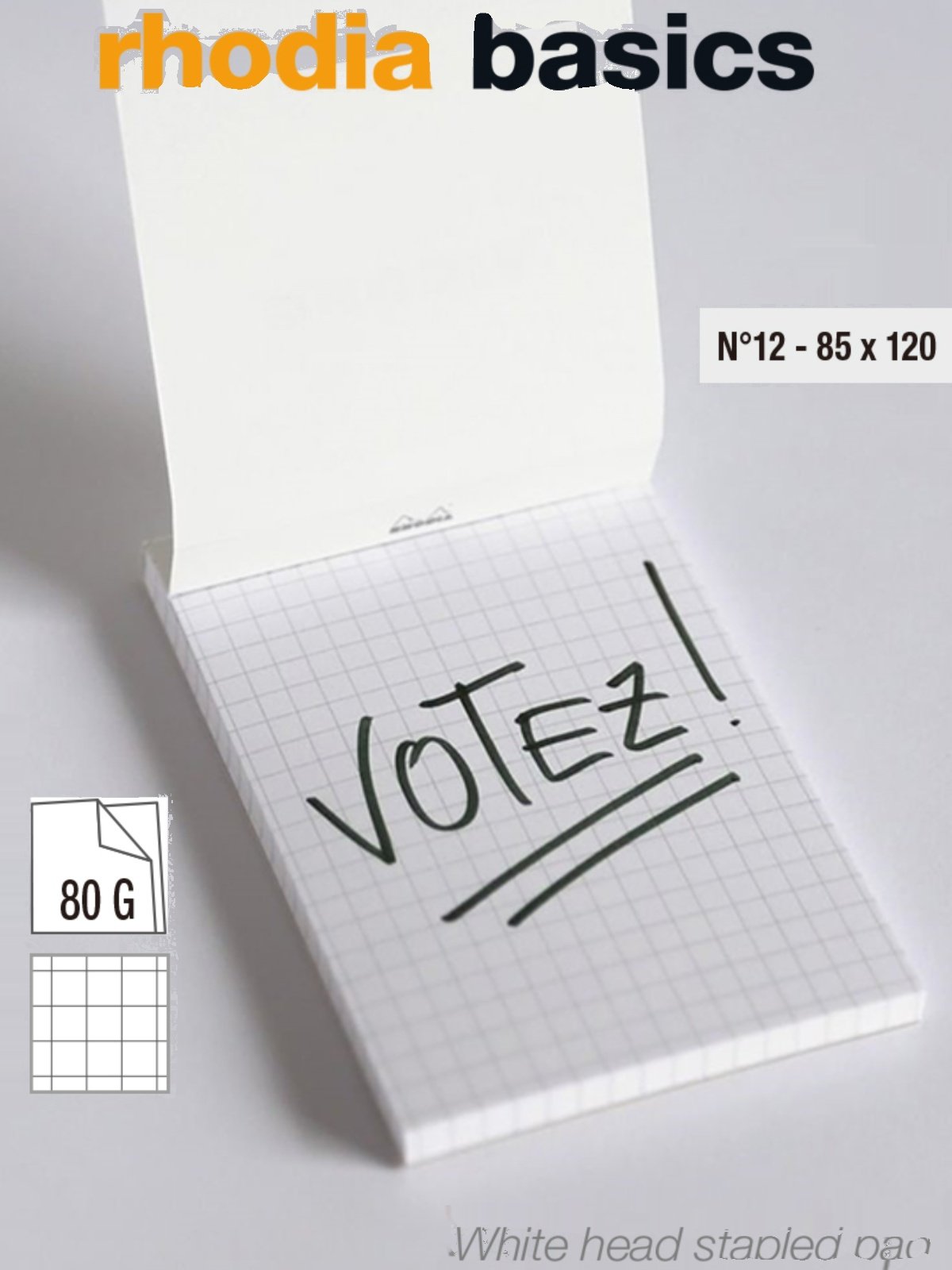 프렌치 로디아 클래식 화이트 커버 플립업 노트 노트 노트 N12 사각 라인