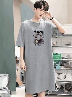 夏季男士纯棉短袖卡通睡袍