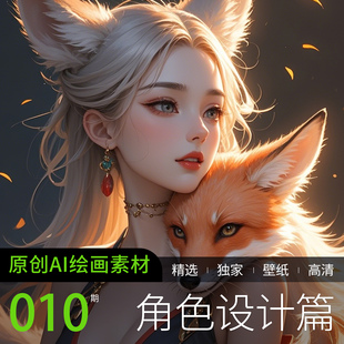 AI绘画参考高清美女动漫角色设计妖狐九尾法素材图片手机电脑壁纸