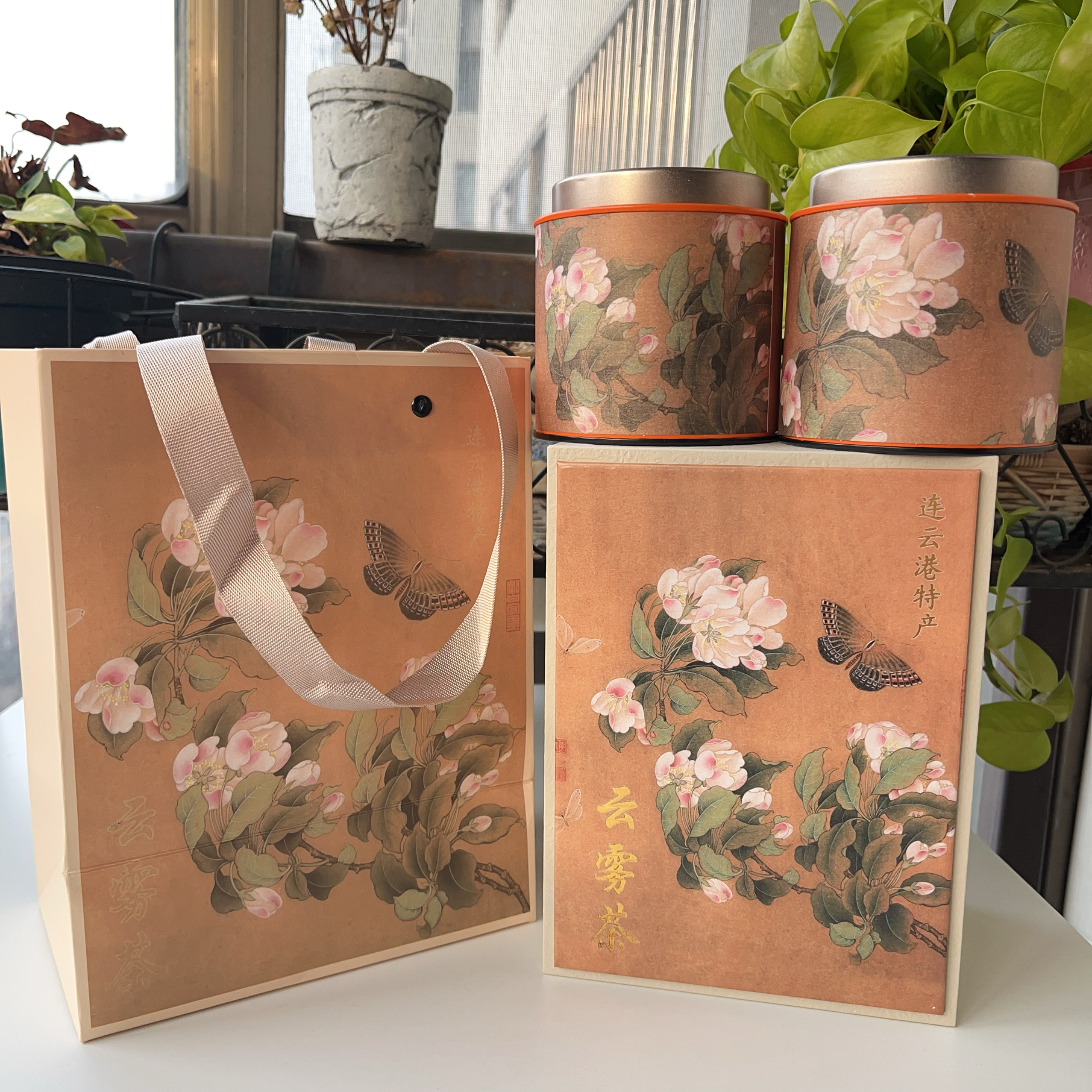 连云港花果山原生态云雾茶绿茶100克配送碟舞海棠花小茶礼随手礼