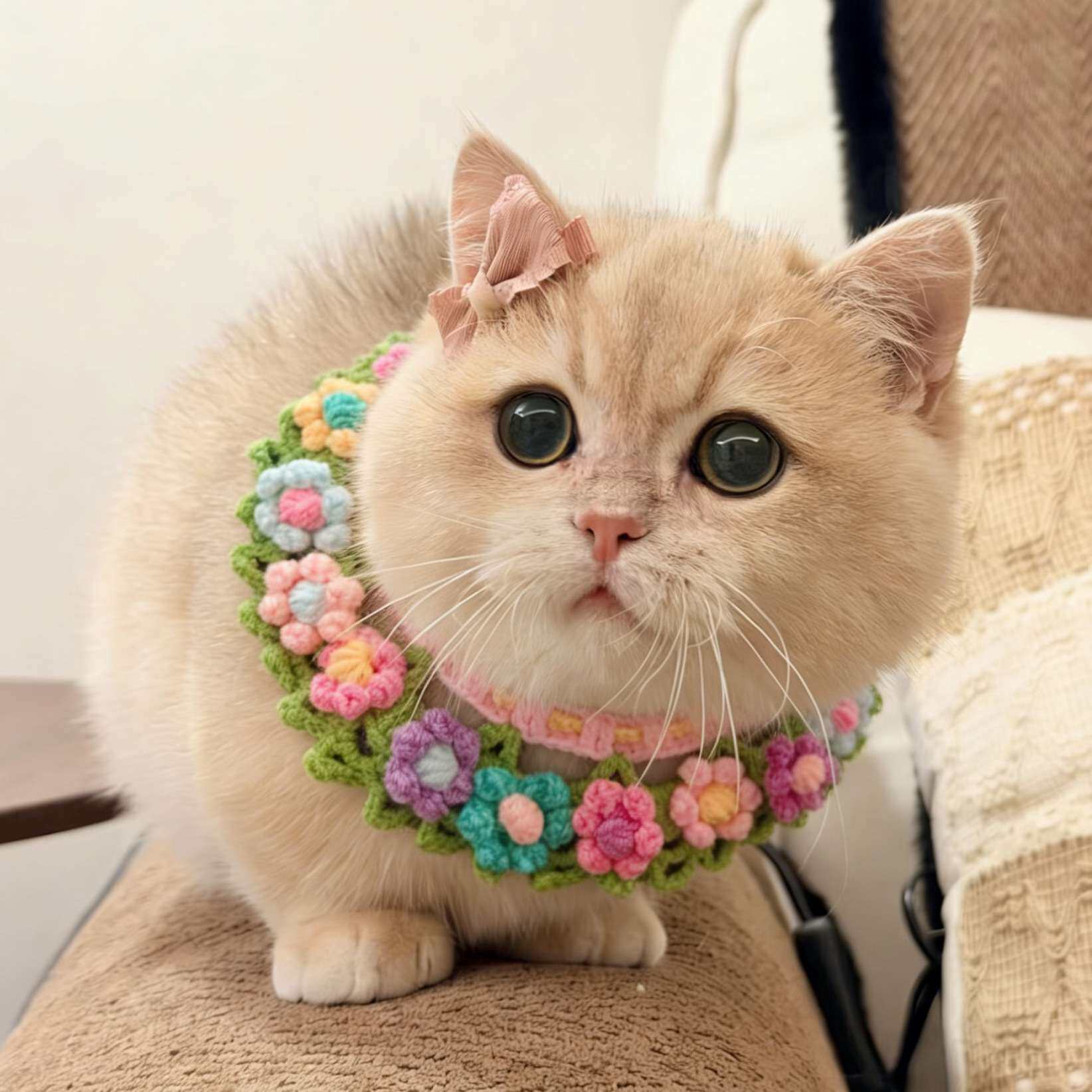 彩色花环宠物针织围脖猫咪围领重工款小狗狗口水兜七彩围嘴萌配饰