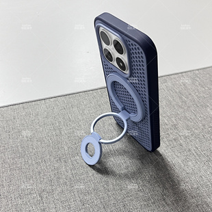蓝色三折叠双面磁吸支架适用小米POCOX8Pro Max手机壳F8Ultra金属指环扣F7Ultra散热网洞F6透气PRO镂空大孔套