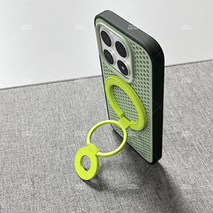 绿色三折叠双面磁吸支架适用小米POCOX8Pro Max手机壳F8Ultra亚克力F7Ultra散热网洞F6透气PRO镂空大孔磨砂套