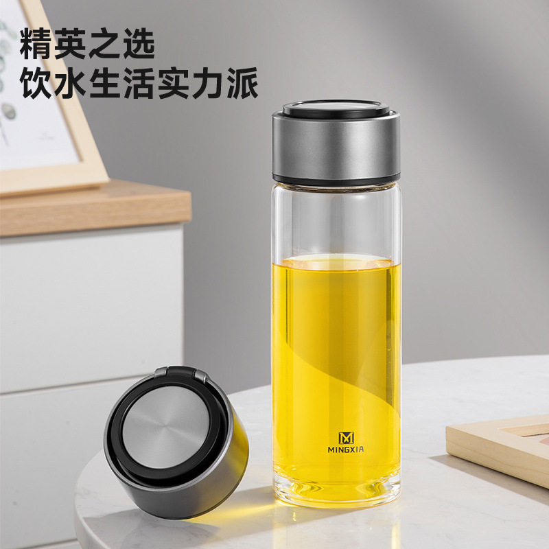 明霞单层玻璃杯办公室商务开业礼品茶水杯车载便携伴手礼杯子