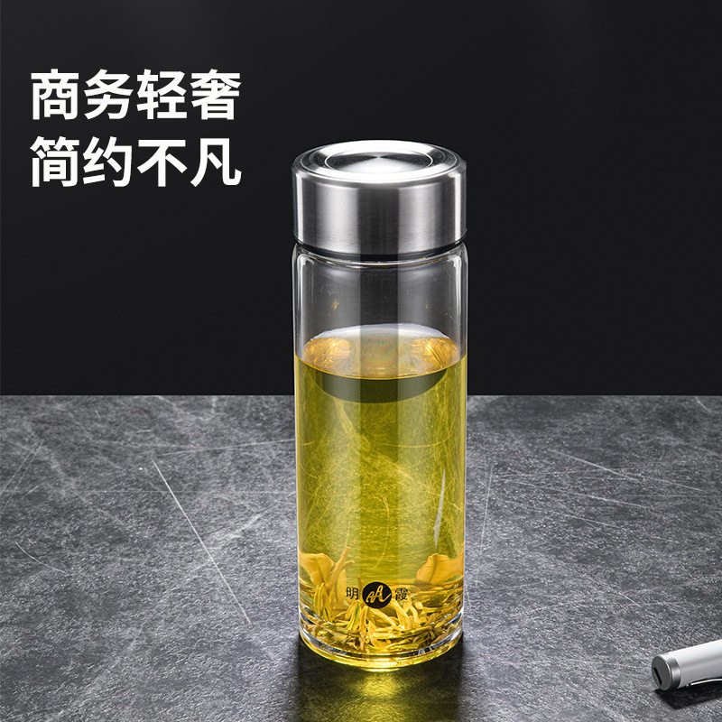 明霞高硼硅玻璃杯单层家用透明水杯男士办公商务茶杯便携杯子