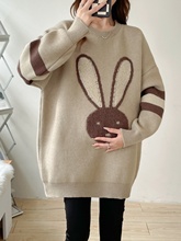 韩版 大码 秋冬季 套装 宽松外穿卡通兔子毛衣遮肚显瘦针织上衣 孕妇装