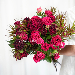 【云花甄选】紫罗兰玫瑰复古丝绒质感多头玫瑰秋木百合花瓶插顺丰