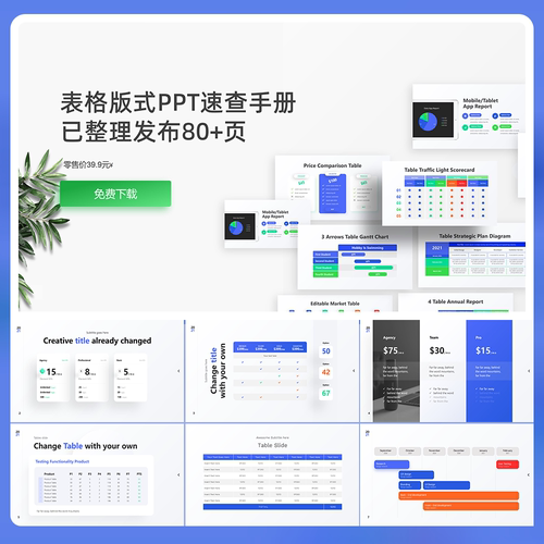 80+页高级表格数据PPT模板版式手册