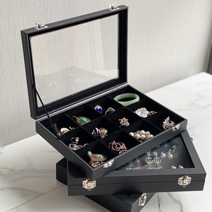 多层收纳盒耳钉耳环展示箱可叠加戒指手表手镯耳坠饰品收拾收纳盒
