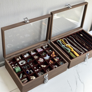 新款带盖珠宝箱文玩串儿手镯箱项链戒指耳环收纳盒格子可拆饰品盒